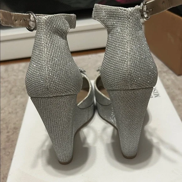 Badgley Mischka Silver Crystal Peep-Toe Ankle-Strap Heels - Picture 3 of 8